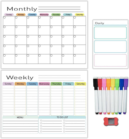 Hivillexun 16.5"x12" Clear Acrylic Magnetic Dry Erase Calendar Board with Monthly & Weekly Planner, 6 Markers & Large Eraser for Fridge, Office, Home (White)