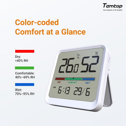 Temtop T1 Bluetooth Indoor Thermometer Hygrometer for Room Temperature | Humidity Notification Alerts, Data Export, Digital Gauge for Home, Office, Greenhouse, Garage, Nursery, Gift