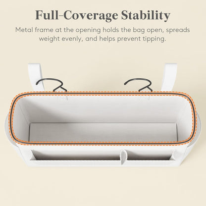Lifewit Bedside Caddy Storage Organizer, Hanging Storage Bag with Fixed Straps, Book Remotes Holder for Home, College, Dorm, Bunk, Hospital, Crib Bed Rails, White