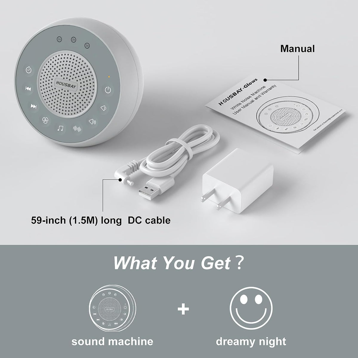 Housbay White Noise Machine with 31 Soothing Sounds, 5W Loud Stereo Sound, Auto-Off Timer, Adjustable Volume, Sleep Sound Machine for Baby, Kid, Adult -Wood Grain