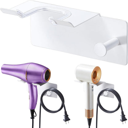 Hair Dryer Holder Wall Mounted, Blow Dryer Holder Adhesive, Metal Hairdryer Holder for Bathroom, Hair Tool Organizer with Plug&Cord for Cabinet Bathroom Bedroom Barber Shops (Rose Gold)