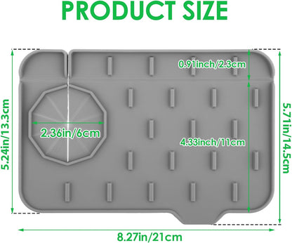 2Pcs Silicone Sink Faucet Splash Guard Mat, Soap Dish Pad Faucet Handle Drip Catch Sponge Holder Sink Protector Tray with Outlet & Slope for Bathroom Kitchen Countertop RV Gadget 8.3 x 5.3 Inch