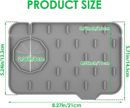 2Pcs Silicone Sink Faucet Splash Guard Mat, Soap Dish Pad Faucet Handle Drip Catch Sponge Holder Sink Protector Tray with Outlet & Slope for Bathroom Kitchen Countertop RV Gadget 8.3 x 5.3 Inch