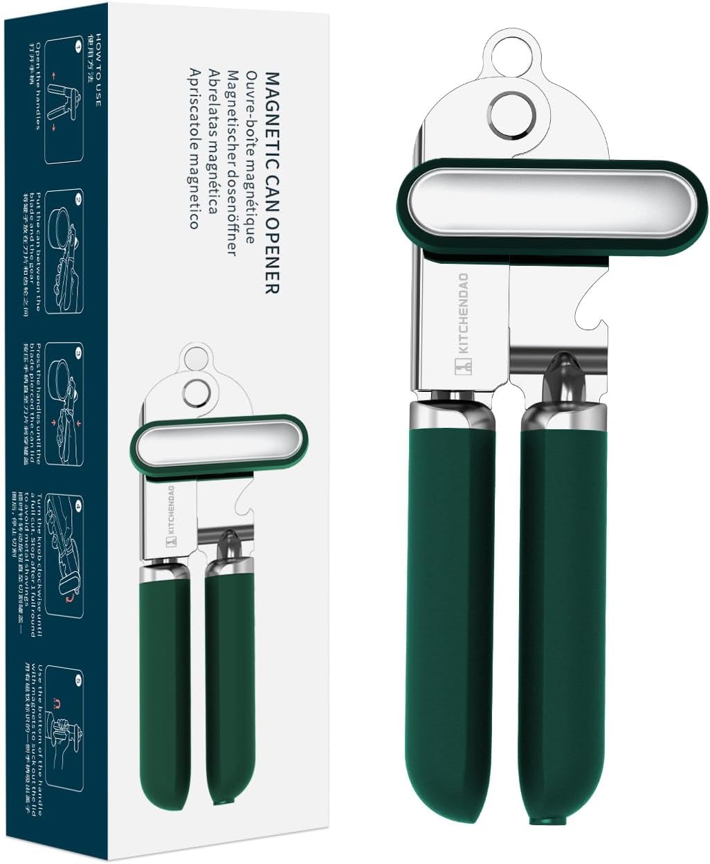 KITCHENDAO Manual Can Opener, Super Sharp Sandvik 12C27 Blade, Handheld Can Opener with Magnet, Smooth Edge Cut, Soft Grip, Oversized Knob for Seniors & Arthritis, Easy to Use, Black