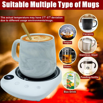 ARISKEY Coffee Mug Warmer，Smart Cup Warmer Auto Shut Off with 5 Temp and 1-12H Timer Setting,50W Electric Beverage Tea Milk Warmer for Cups, Heating Plate Candle Wax Warmer Up to 176℉(Touch Button)