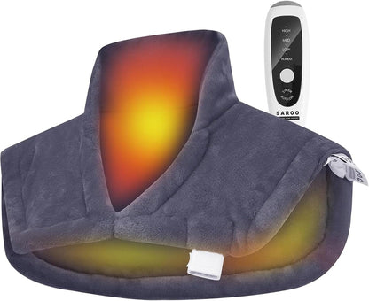 SAROO Weighted Heating Pad for Neck and Shoulders Pain Relief,19"x22",Grey