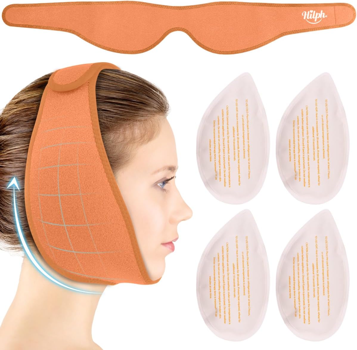 Hilph Wisdom Teeth Ice Pack Head Wrap, Face Ice Pack for Jaw Oral Surgery | Large Jaw Ice Wrap with 4 Hot Cold Gel Packs, Pain Relief for TMJ, Tonsillectomy, Wisdom Teeth Recovery Must Haves, Blue