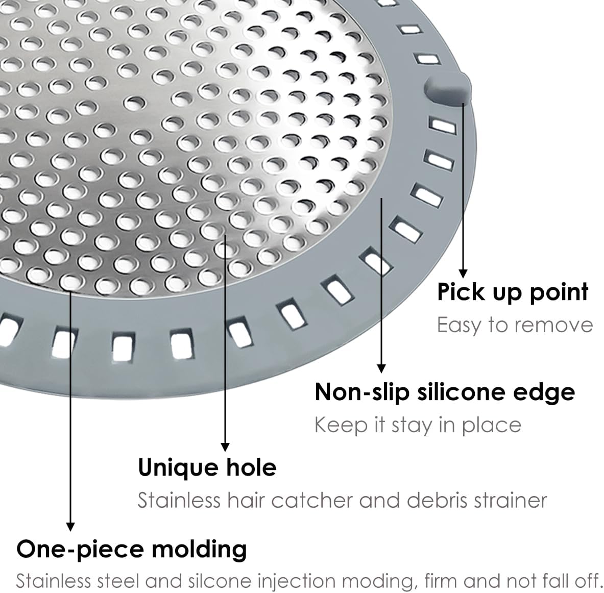 Huntonry Drain Hair Catcher, Shower Hair Drain Catcher, Shower Drain Cover, Bathtub Drain Strainer, Tub Hair Catcher, Bathroom Sink Strainer Hair Trap Filter, Bathroom Drain Defender, Flat, Round