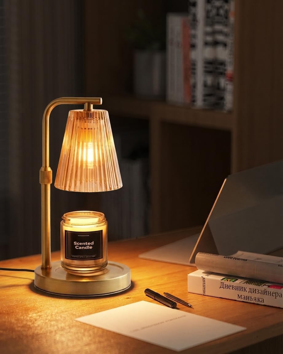 Candle Warmer Lamp with Timer Dimmable, Adjustable Height Black Candle Warmer for Jar Candles, Birthday Gifts for Women & Men, Office Decor, House Warming Gift, Wax Melt Warmer with 2 Bulbs