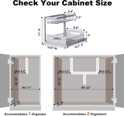 Under Sink Organizer, L-Shaped 2 Tier Pull Out Cabinet Organizer | Slide Out Sink Shelf Cabinet Storage Shelves, Under Sink Storage for Kitchen Bathroom Cabinet, White, 1 Pack
