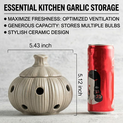 Garlic Storage Pod Ceramic Garlic Keeper with Lid Large Garlic Container for Counter, White