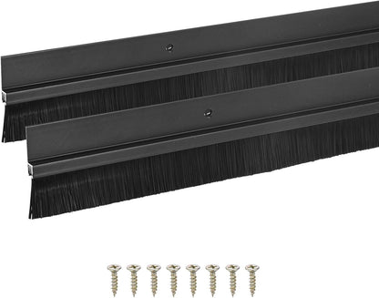 M METERXITY 2Pack Door Sweep - 39" Door Bottom Brush Heavy Duty Seal Draft Stopper Aluminum Base with 20mm Brush, Adhesive/Screw Installation for Interior/Exterior/Garage/Sliding Doors, Black