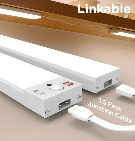 Under Cabinet Lighting Plug in, AC120V 3CCT 3000/4000/5000K Motion Sensor Light Indoor with Timer, Super Bright Linkable LED Counter Light for Kitchen, Closet, White 12 Inch
