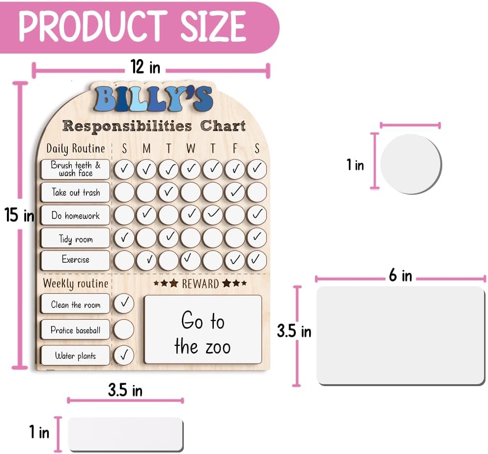 TinyKidz Wooden Daily Routine Chart 11x15, Schedule Board for Kids, Wooden Chore Chart for Kids, Responsibilities Chart for Toddlers, Morning Bedtime Routine for Toddlers