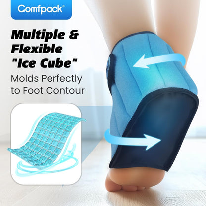 Comfpack Ankle Foot Ice Pack Wrap,2 Hours Cold for Plantar Fasciitis Relief | Large Coverage for Feet Pain Relief, Reusable Ice Boot for Injuries, Sprained Ankle, Swelling, Achilles Tendonitis, Surgery