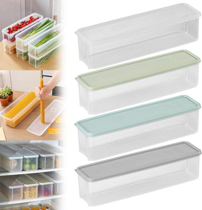 Storage & Crisper Boxes, 35oz Stackable Airtight Keeper for Refrigerator and Fridge, Food Storage Containers with Lids Keep Fresh for Spaghetti Salad Lettuce Herb Fruit Vegetable Cheese Bacon (Blue)