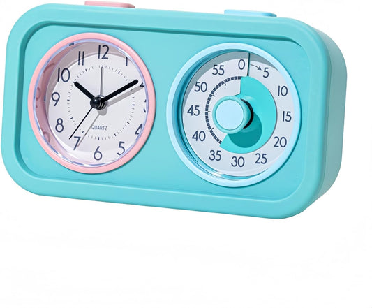 Visual Timer for Kids with Clock, 60 Minute Countdown Timer for Classroom, Home, Kitchen, Work, Dual-Screen Pomodoro Timer with Alarm Clock, Silent Time Management Tool with Night Light (Blue)