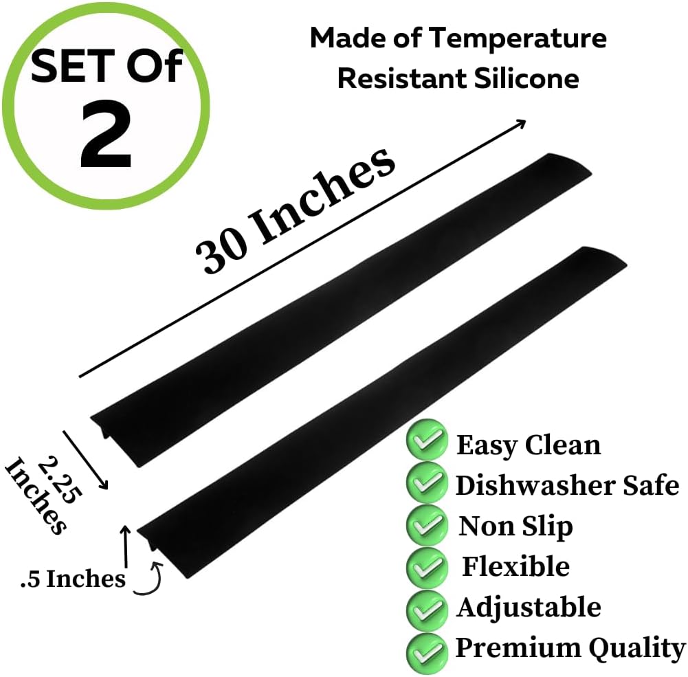 Evelots Silicone Stove Counter Gap Covers-2 Pack Gap Fillers-Kitchen Spill/Crump Guards-Heat Resistant-Flexible-30 Inch Long-Cut to Size with Scissors-Easy to Clean-Black