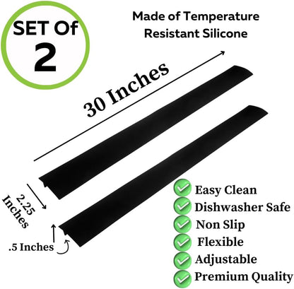 Evelots Silicone Stove Counter Gap Covers-2 Pack Gap Fillers-Kitchen Spill/Crump Guards-Heat Resistant-Flexible-30 Inch Long-Cut to Size with Scissors-Easy to Clean-Black