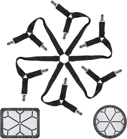 FGY Bed Sheet Straps Adjustable Elastic Fasteners with Metal Clips for Tablecloth Bedding