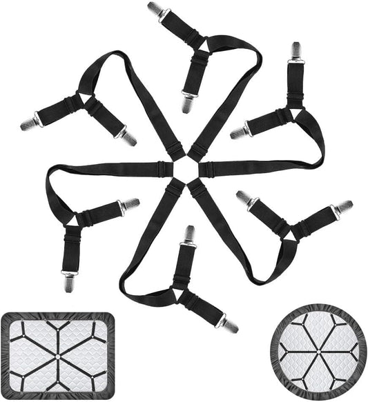 FGY Bed Sheet Straps Adjustable Elastic Fasteners with Metal Clips for Tablecloth Bedding