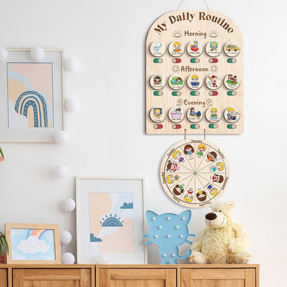 TinyKidz Wooden Daily Routine Chart 11x15, Schedule Board for Kids, Wooden Chore Chart for Kids, Responsibilities Chart for Toddlers, Morning Bedtime Routine for Toddlers