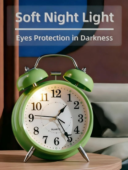 4 Inches Analog Alarm Clocks Retro Backlight Cute Simple Design with Night Light Silent Non-Ticking Battery Operated [Red]