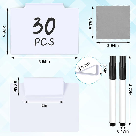 33PCS Basket Labels Clip On, 30 Labels for Storage Bins Removable | With 2 Chalk Markers & 1 Wipe, Kitchen Pantry Labels, Plastic Storage Bin Label, Label Holder, Basket Tags, Bin Clips (White)