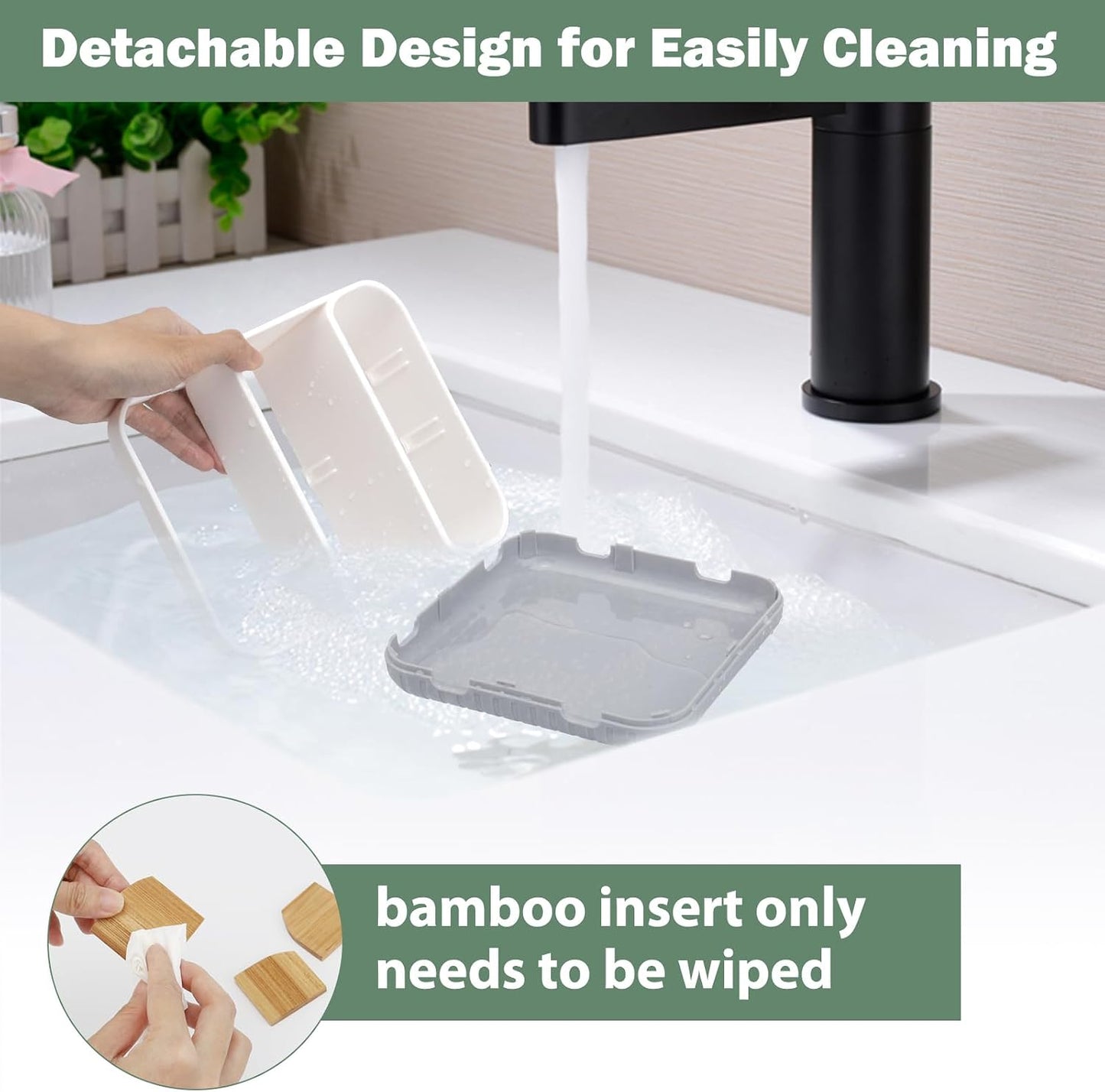 Toothbrush Holders for Bathrooms,6 Slots, Detachable for Easy Clean, White | Electric Toothbrush, with bamboo divider, drainage hole, BPA-free,bathroom,office,kictchen,vanity countertop organizer