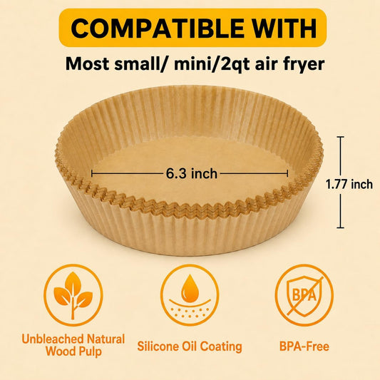 Mini Air Fryer Paper Liners Disposable Baking for 2qt Air Fryer