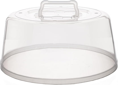 Large Microwave Cover for Food - Splatter Guard Lid - Cake Stand Cover - Size 11.5 In x 5 In Tall - Easy Grip Handle with Steam Vented Holes - BPA Free & Dishwasher Safe | Clear Plastic