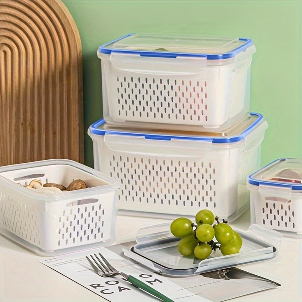 2-Pack Refrigerator Storage Containers with Removable Colander Baskets, Fridge Organizer Box for Fruits Vegetables, Keep Fresh & Tidy, Space Saving Kitchen Food Storage Container Set