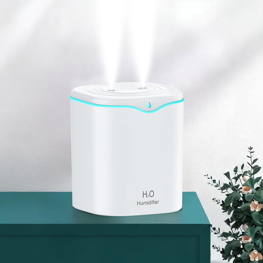 Humidifier for Bedroom, 2L Top Fill Tank for Large Rooms with 24H Runtime, NightLight, 12H Auto-off Safe for Baby Nursery, Office, Pets, Plants, SD03b, White