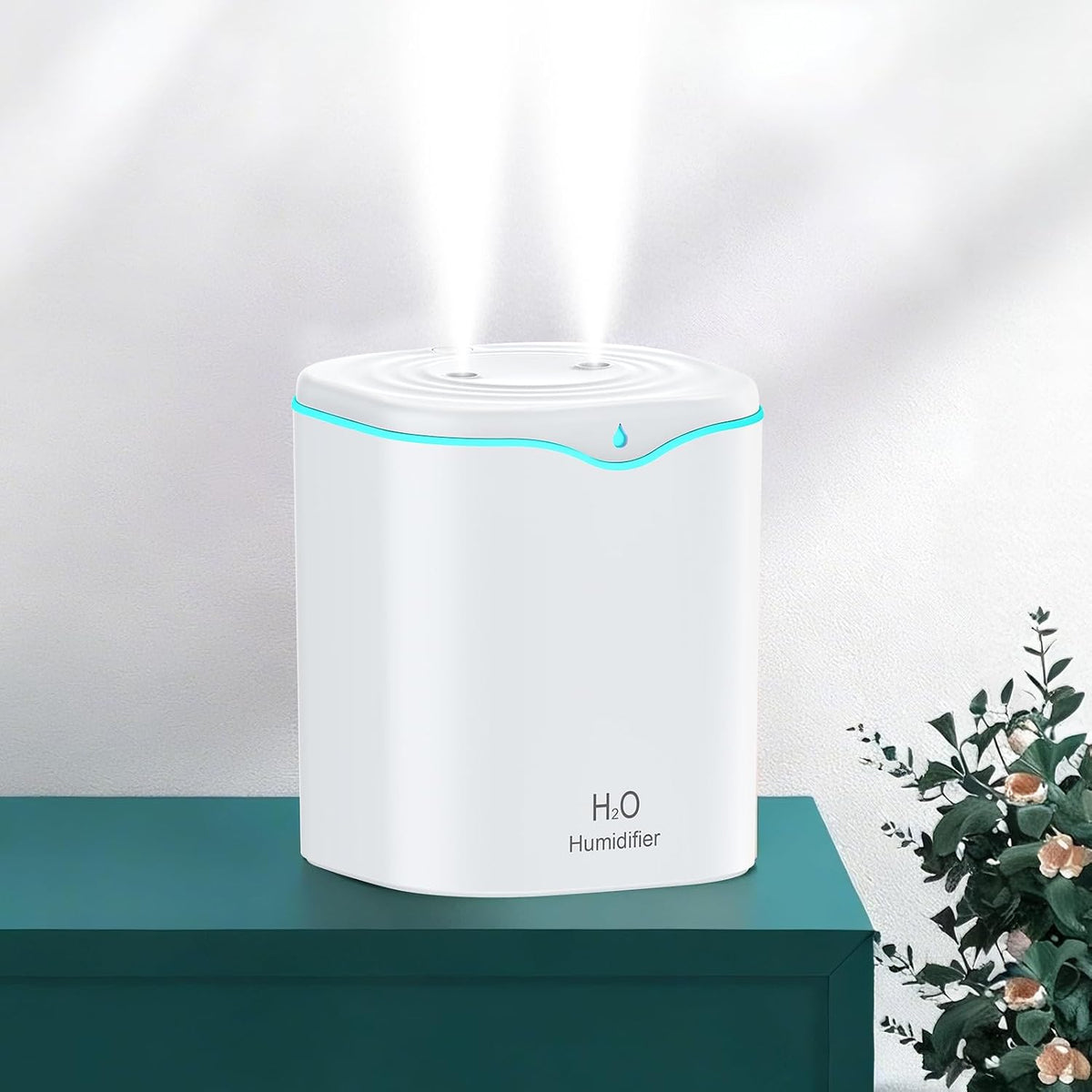 Humidifier for Bedroom, 2L Top Fill Tank for Large Rooms with 24H Runtime, NightLight, 12H Auto-off Safe for Baby Nursery, Office, Pets, Plants, SD03b, White