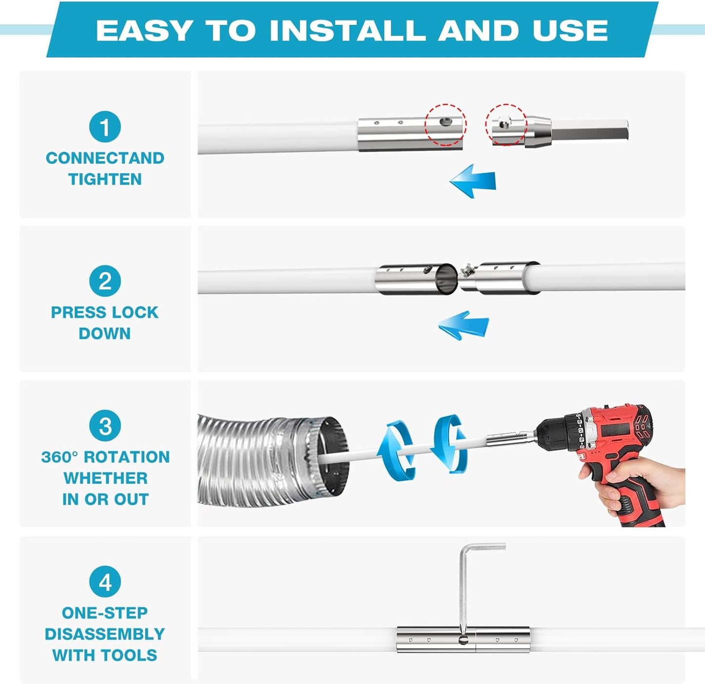 Sealegend 50Ft Dryer Vent Cleaner Kit, Flexible Lint Remover | Upgraded Quick-Snap Brush with Drill Attachment for Easy to Use, Deep Clean, Lint Removal, Easy DIY Assembly, Home Essential