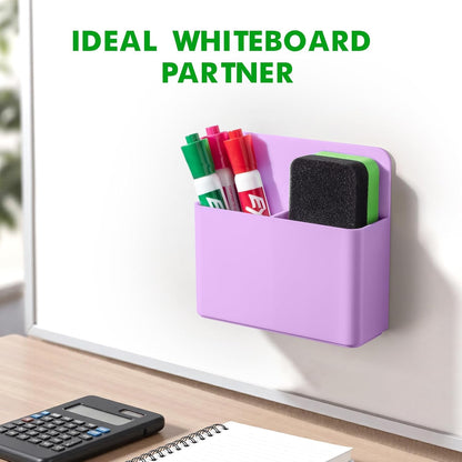 2 Pack Magnetic Pen Holder Cup for Whiteboard, Classroom Supplies | Plastic Magnetic Dry Erase Marker Holder for Refrigerator Fridge, Pencil Cup for School, Locker Accessories Organizer-White