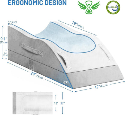 TranquilRelax Leg Elevation Pillow for After Surgery, Wedge Pillow, Grey | Single-leg design, adjustable height, U-shaped cradle, supportive memory foam, washable cover, leg elevation for swelling