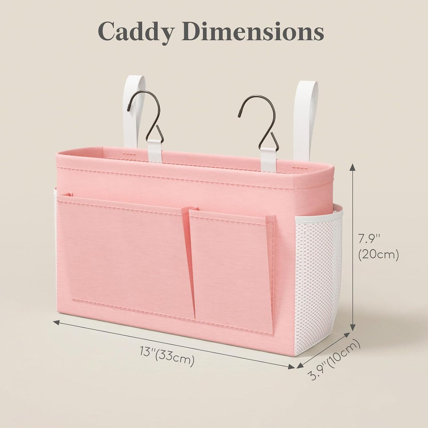 Lifewit Bedside Caddy Storage Organizer, Hanging Storage Bag with Fixed Straps, Book Remotes Holder for Home, College, Dorm, Bunk, Hospital, Crib Bed Rails, White