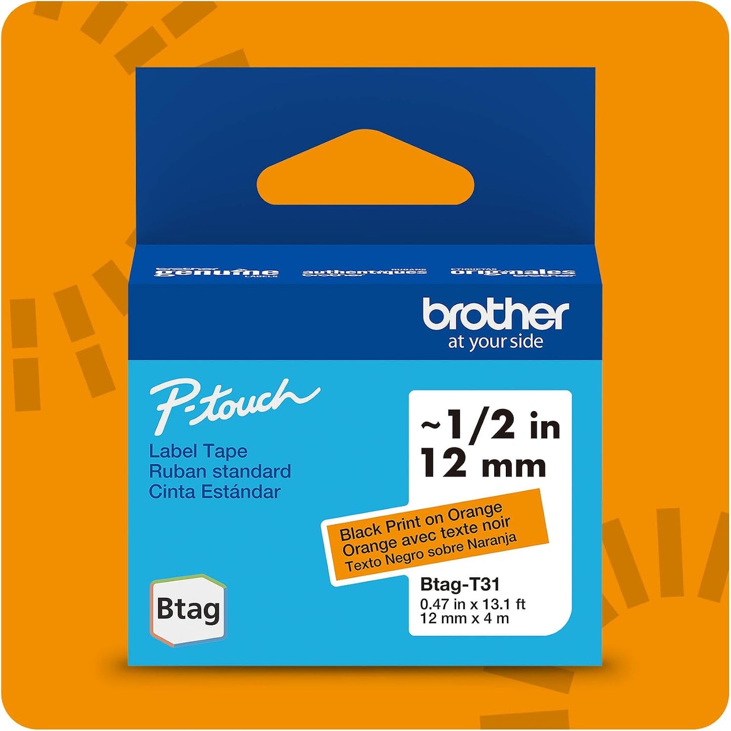Brother Genuine P-Touch Btag BTAG231 Black on White Label Tape ~1/2in by 13.1ft (12mm x 4m). (Works Only with Brother PT-N10, PT-N20, PT-N25BT Label Makers)