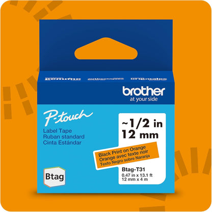 Brother Genuine P-Touch Btag BTAG231 Black on White Label Tape ~1/2in by 13.1ft (12mm x 4m). (Works Only with Brother PT-N10, PT-N20, PT-N25BT Label Makers)