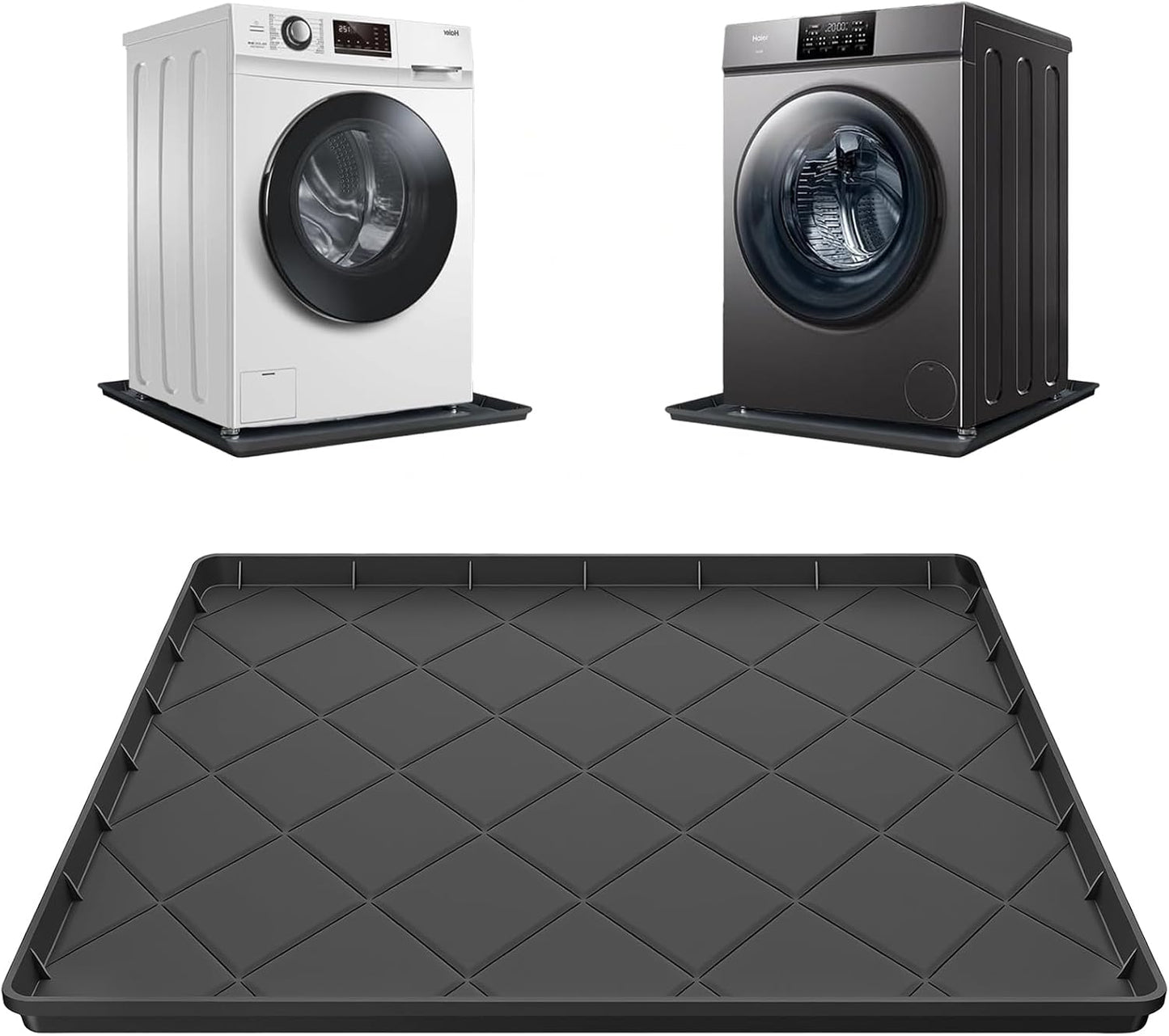 Washing Machine Drain Pan Silicone Mat,Large 32"X 30"with 1" Raised Edges | Non-Slip Waterproof Washer Drain Pan,Washing Machine Tray for Floor Protection,Multi-Purpose Leakproof Washer Drip Pan (Grey)