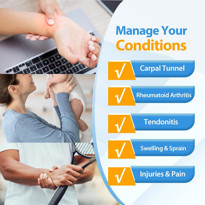 Wrist Ice Pack Wrap for Carpal Tunnel Relief with 2 Gel Ice Packs | Reusable Wrist Brace Compression Sleeve for Injuries, Tendinitis, Swelling, Surgery Recovery, Detachable Gel Inserts, Gifts