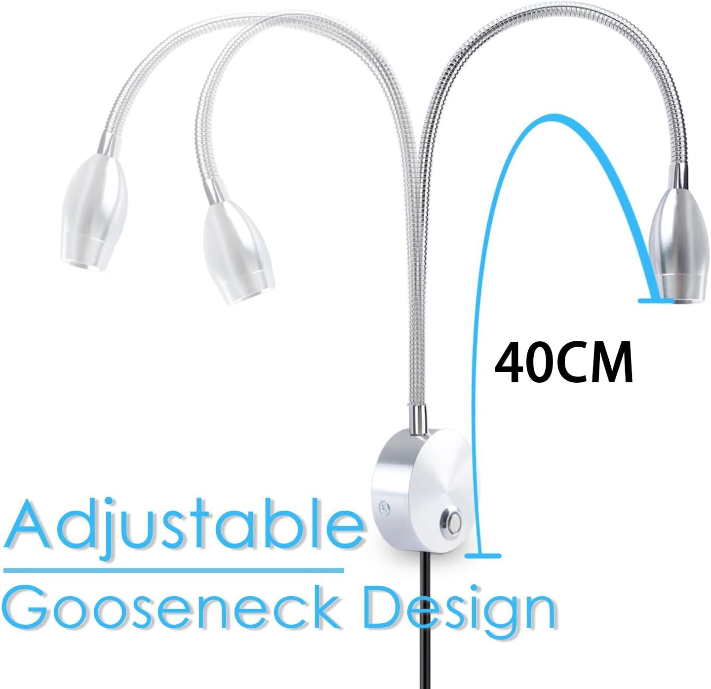 Adust Bedside Reading Light, Bedroom Reading Lamp, 3W LED Touch Dimmable Brightness Minimalist Wall Headboard Reading Lamp, Adjustable Colour Temperature, 3000k, 4000k, 6000k (Gold (2-Pack))