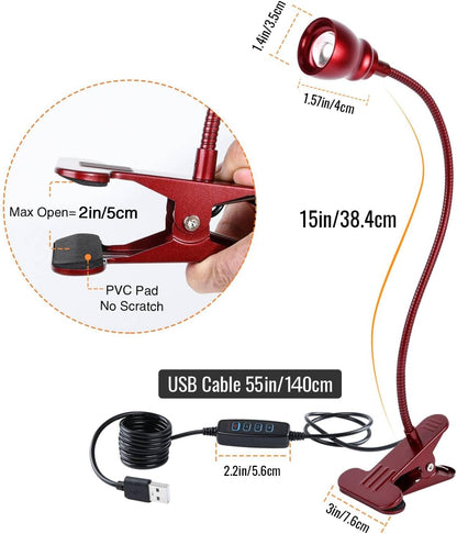 Zoomable Clip on Light, Clamp Reading Light for Dorm Bed Headboard, Dimmable Spotlight with 3 Color Temperature Options, 10 Dimmable Brightness Levels, Adjustable Beam Angle