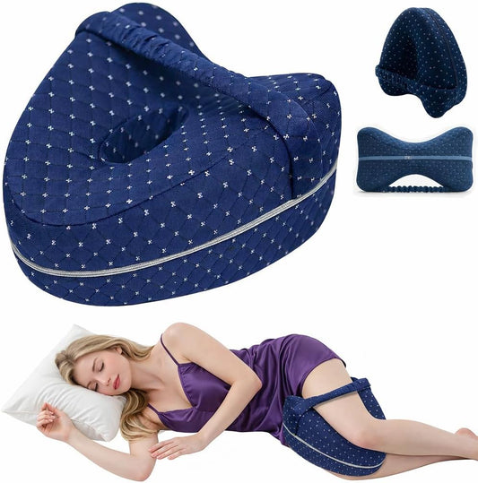 Knee Pillow for Side Sleepers Hip Pain,Alignment Pillows for Side Sleepers with Adjustable Strap,Leg Pillow for Side Sleeping,Shaped Memory Foam Pillows Relieving Leg, Back, Knee (Blue)