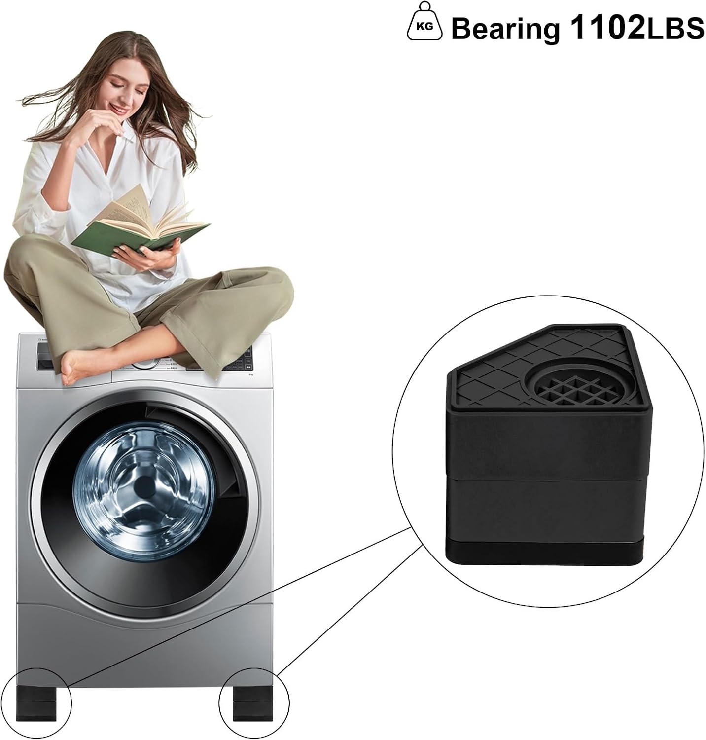 4Pcs Anti Vibration Pads for Washing Machine, Reduce Washer Dryer Moving | Washer and Dryer Pedestals,Prevents Noise Vibration Transfer, Antivibration Stabilizer Support Feet (Increase1.8in)