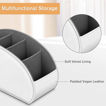 FINTIE Remote Control Holder with 6 Compartments Vegan Leather | TV Remoter Caddy Desktop Makeup Brush Holder Storage, Fits TV Remotes, Media Controllers, Office Supplies, Black