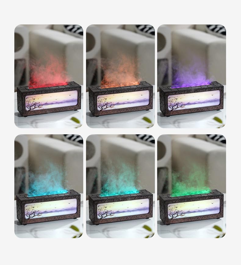 Fireplace Flame Essential Oil Diffuser, 280ml Ultrasonic Aromatherapy Humidifier with Remote Control, 7 Color LED Lights, Auto Shut-Off, Whisper Quiet for Home Bedroom Office Yoga Spa, White
