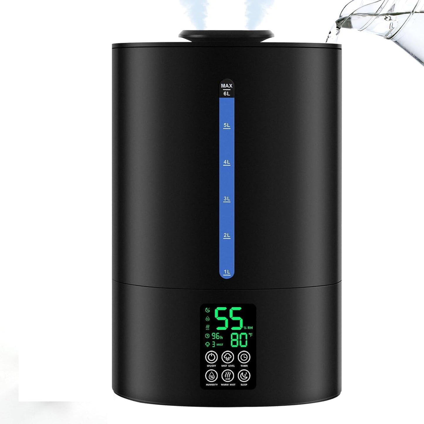 Coolfiqu 6L Humidifiers for Bedroom Large Room Home,Cool and Warm Humidifier for Baby and Plants Hot Mist Top Fill Desk Humidifier Oil Diffuser,Quiet,Auto Mode,360°Nozzle-Midnight Black(2026 Upgraded)