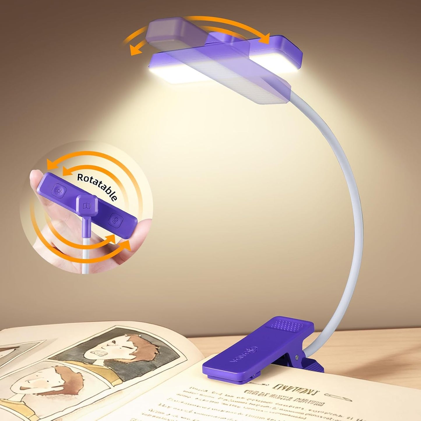 VAVOFO Rechargeable Book Light Rotatable：24 LEDs Reading Light, 3-Color & 9-Brightness Book Lamp, Eye Cared 120Hrs Runtime Lightweight Clip on Led Light for Book Lovers (Black)